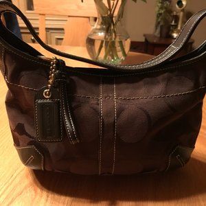 Brown Coach Shoulder bag with signature "C" jacquard fabric